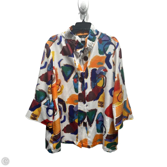 Top 3/4 Sleeve By Ali Miles In Green & Orange, Size: Xl