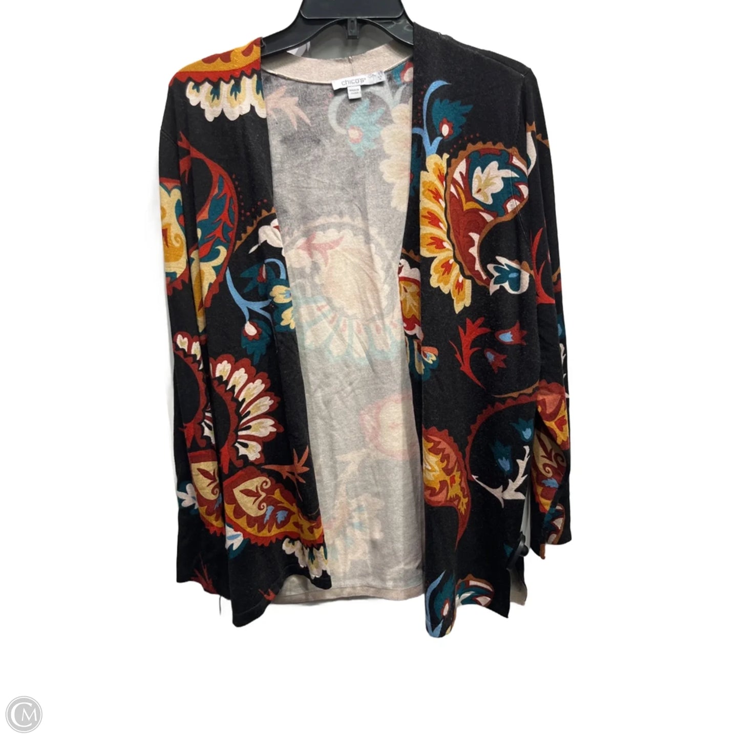 Sweater Cardigan By Chicos In Black & Orange, Size: M