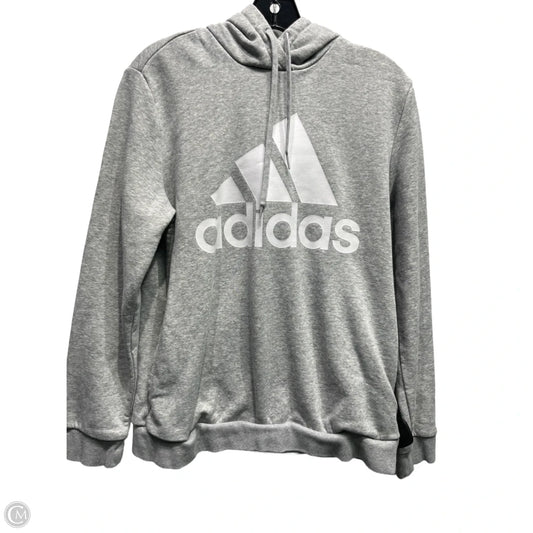 Athletic Sweatshirt Hoodie By Adidas In Grey, Size: L