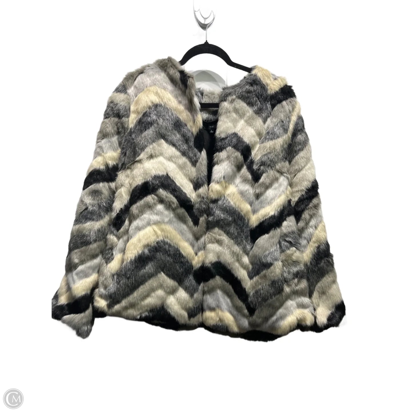 Coat Faux Fur & Sherpa By Fate In Black & Grey, Size: L
