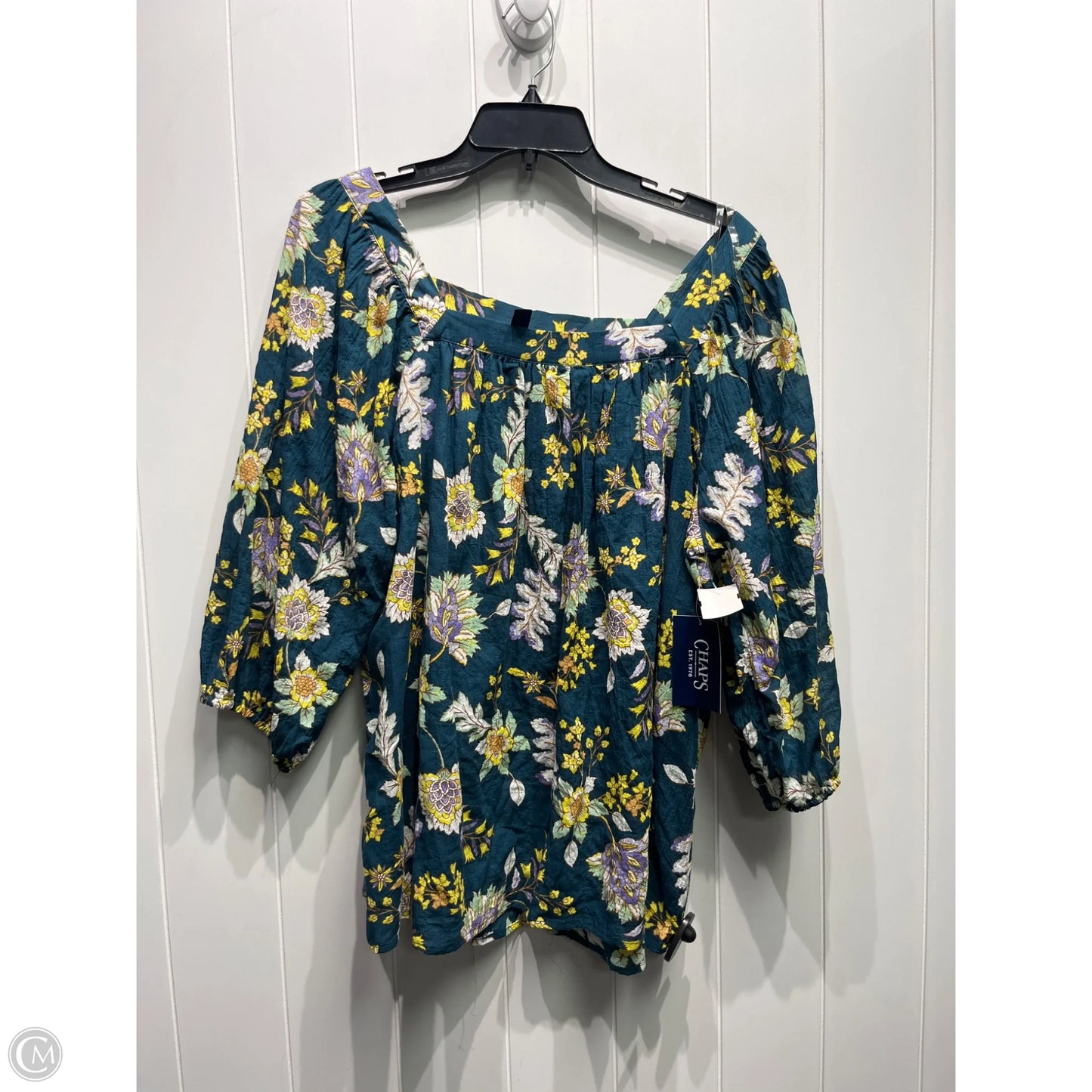 Top 3/4 Sleeve By Chaps In Green & Purple, Size: 2x