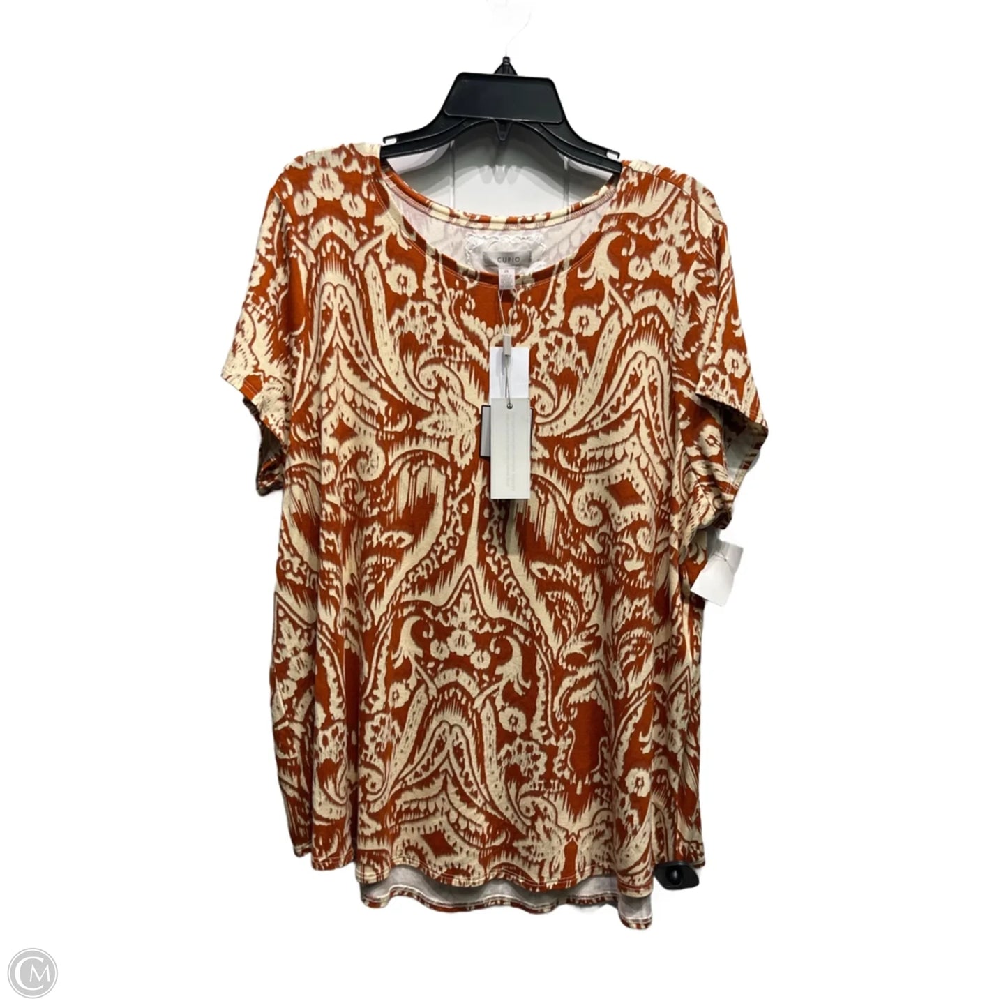 Top Short Sleeve By Cupio In Orange & Tan, Size: 2x