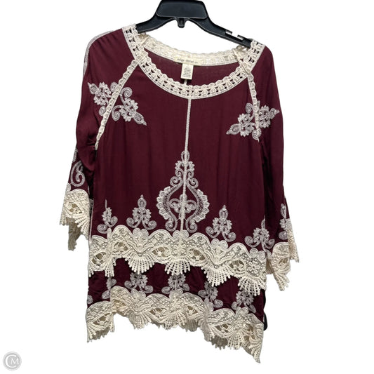 Top 3/4 Sleeve By Indigo Thread In Maroon, Size: S