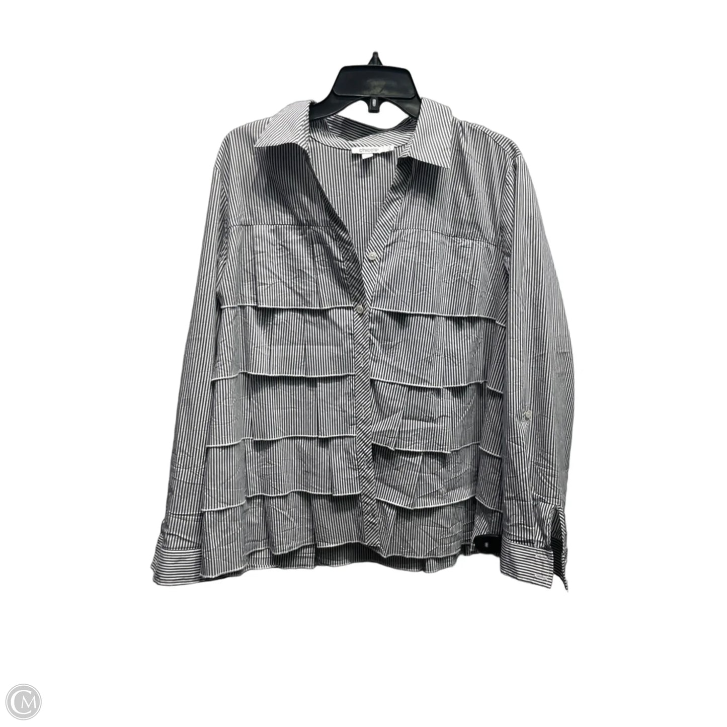 Top Long Sleeve By Chicos In Grey & White, Size: 16