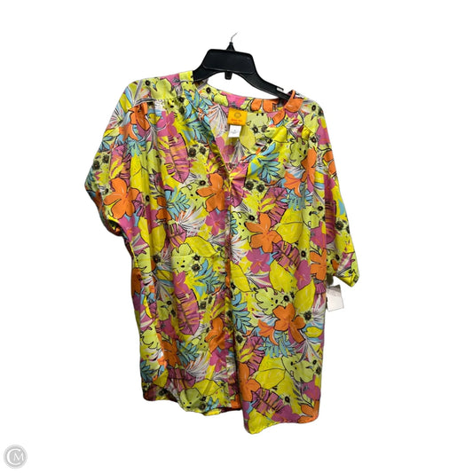 Top Short Sleeve By Ruby Rd In Pink & Yellow, Size: 1x