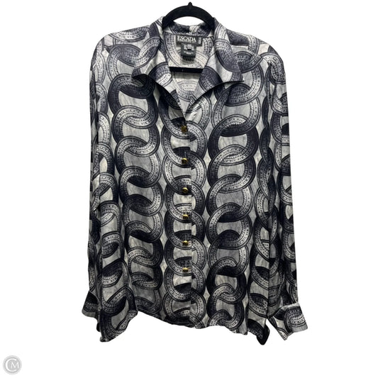 Top 3/4 Sleeve Designer By Escada In Black & Grey, Size: 14
