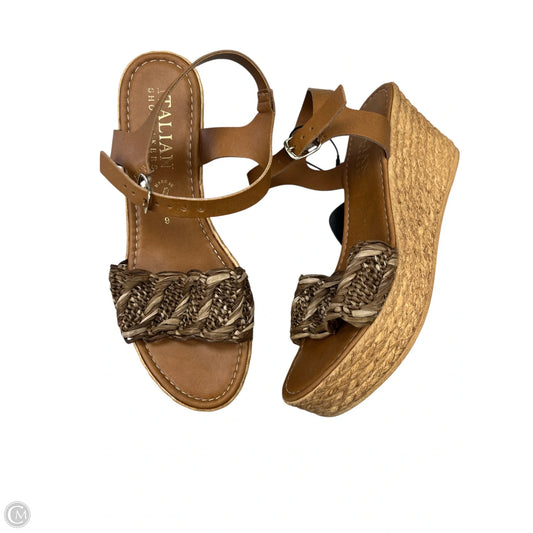 Sandals Heels Wedge By Italian Shoemakers In Tan, Size: 9