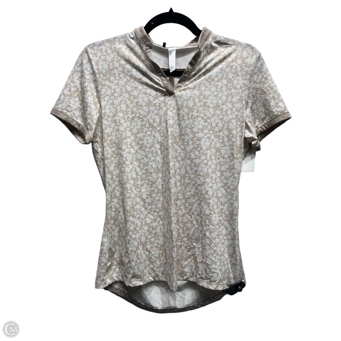 Athletic Top Short Sleeve By Adidas In Tan & White, Size: S