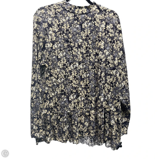Top Long Sleeve By Logo In Grey & Tan, Size: 1x