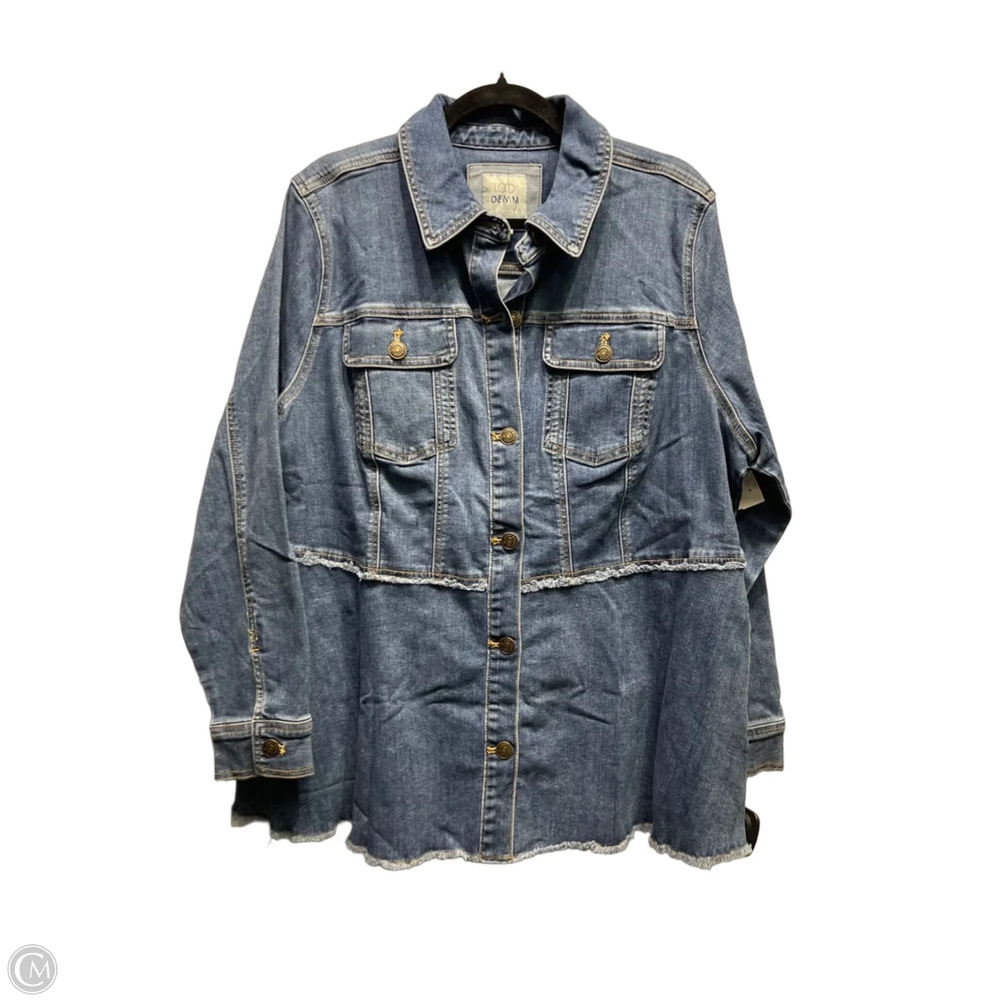 Jacket Shirt By Logo In Blue Denim, Size: 1x
