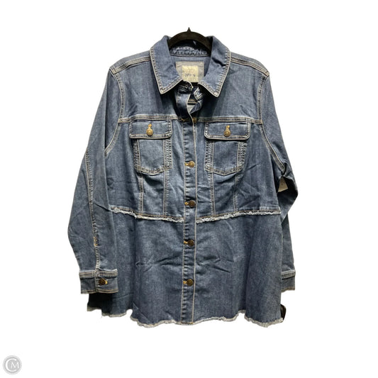 Jacket Shirt By Logo In Blue Denim, Size: 1x