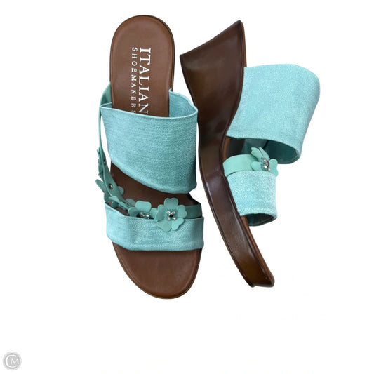 Sandals Heels Wedge By Italian Shoemakers In Teal, Size: 9