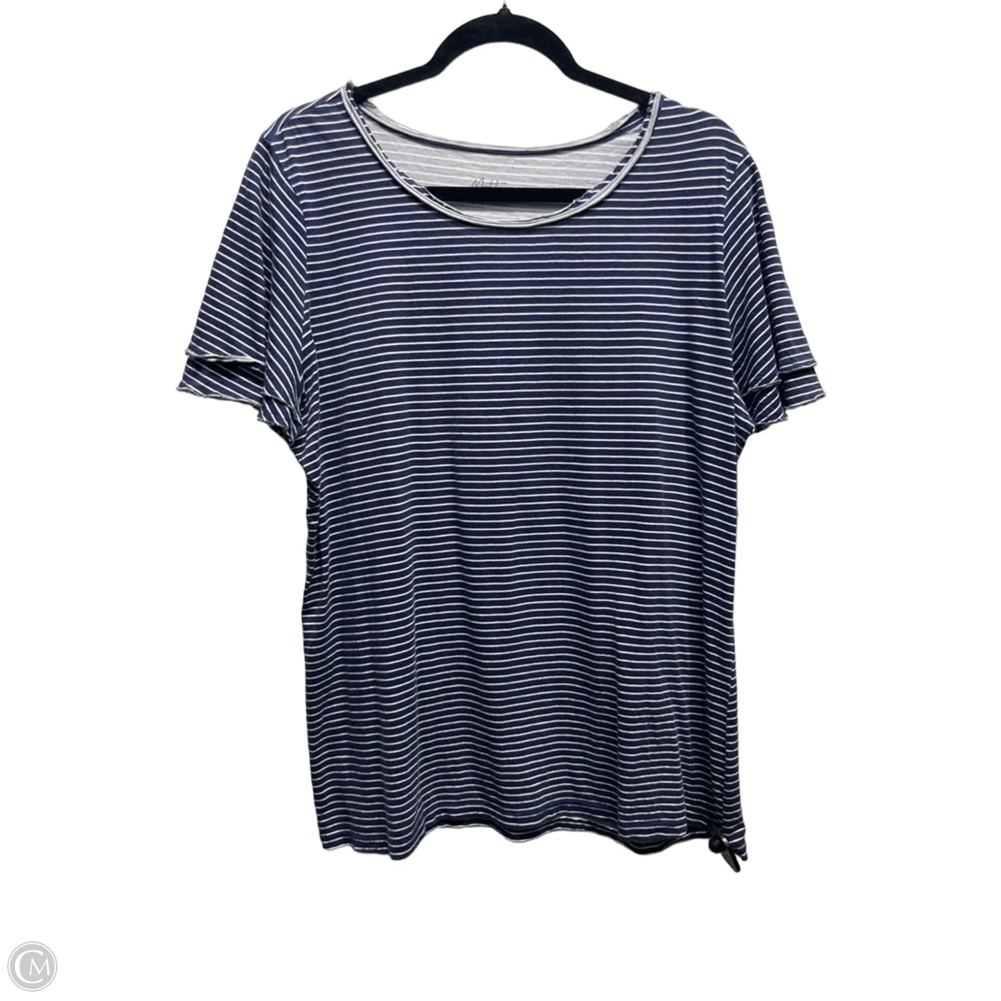 Top Short Sleeve By Motto In Blue & White, Size: 1x