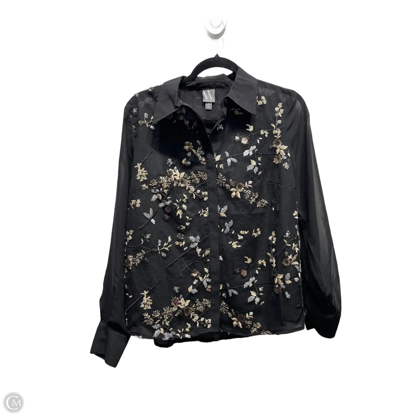 Top Long Sleeve By Worthington In Black & Cream, Size: M