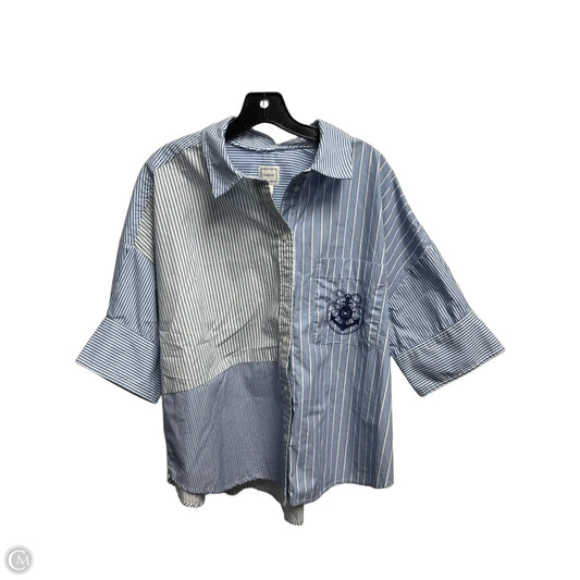 Top Short Sleeve By Maeve In Blue & White, Size: L