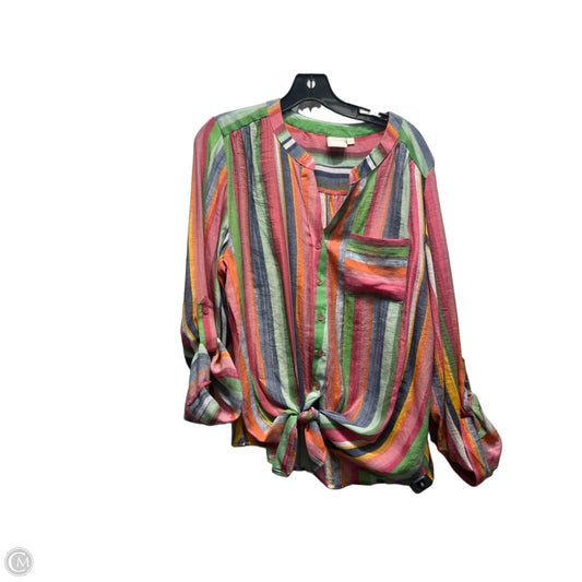 Top Long Sleeve By Zac And Rachel In Green & Pink, Size: Xl
