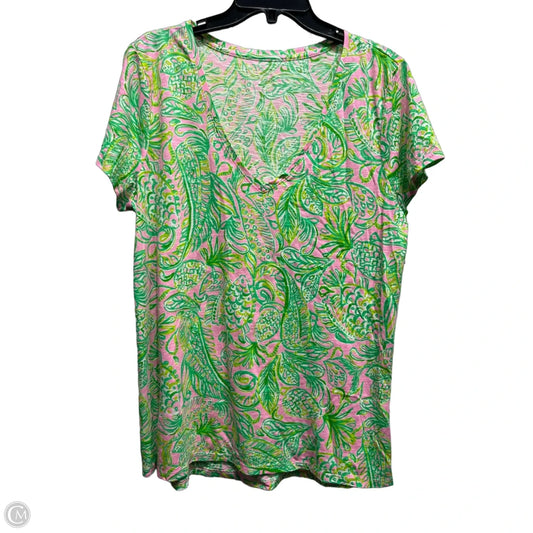 Top Short Sleeve Designer By Lilly Pulitzer In Green & Pink, Size: Xl