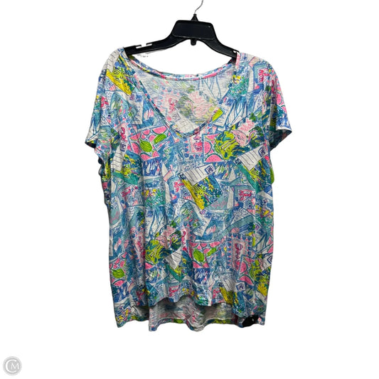 Top Short Sleeve Designer By Lilly Pulitzer In Blue & Green, Size: Xxl
