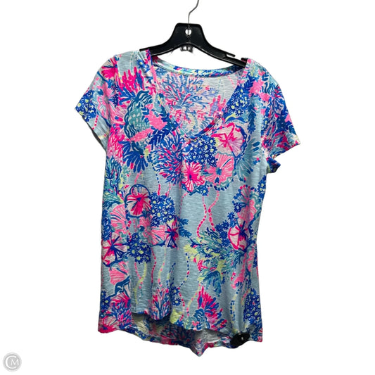 Top Short Sleeve Designer By Lilly Pulitzer In Blue & Pink, Size: S