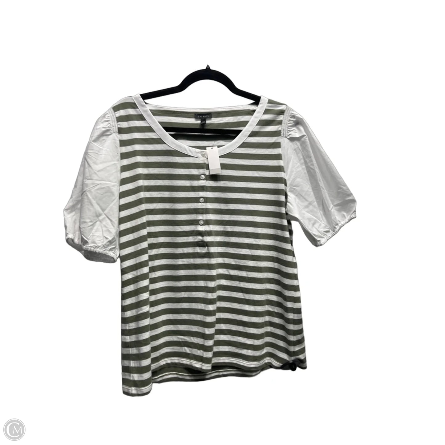 Top Short Sleeve By Talbots In Green & White, Size: L