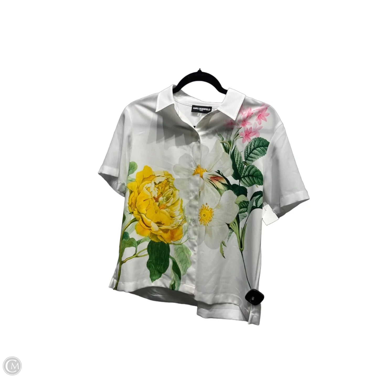 Top Short Sleeve Designer By Karl Lagerfeld In Green & White, Size: S