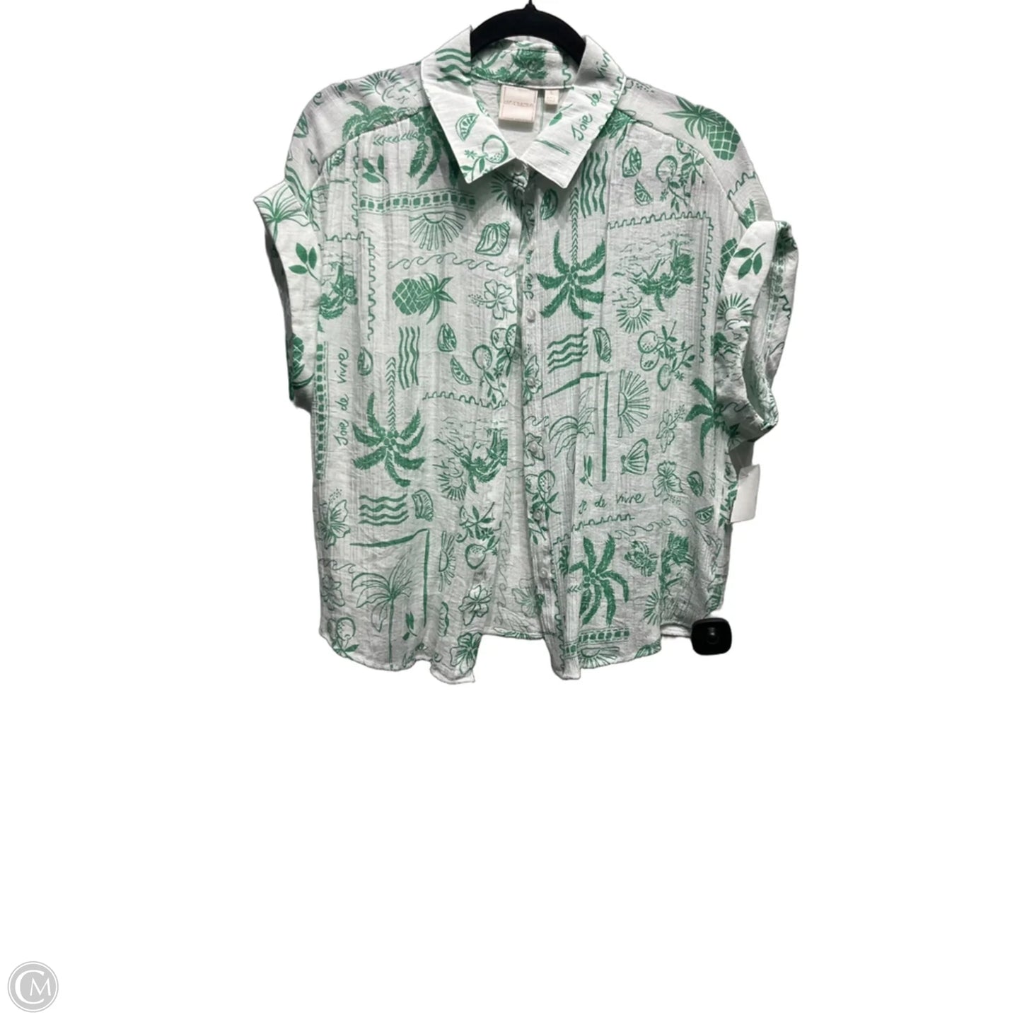Top Short Sleeve By Zac And Rachel In Green & White, Size: L