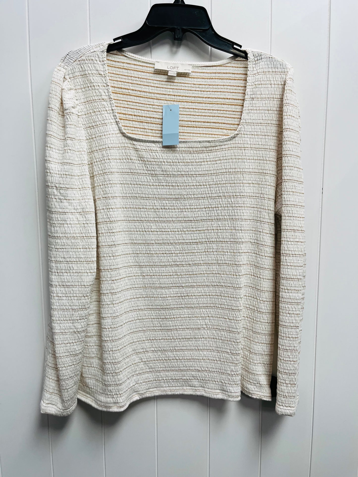 Top Long Sleeve By Loft In Tan & White, Size: Xxl