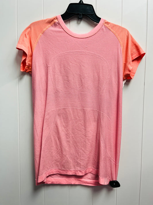 Athletic Top Short Sleeve By Lululemon In Orange & Pink, Size: Xl