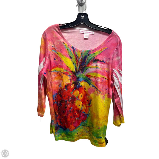 Top Long Sleeve By Leoma Lovegrove In Pink & Yellow, Size: L