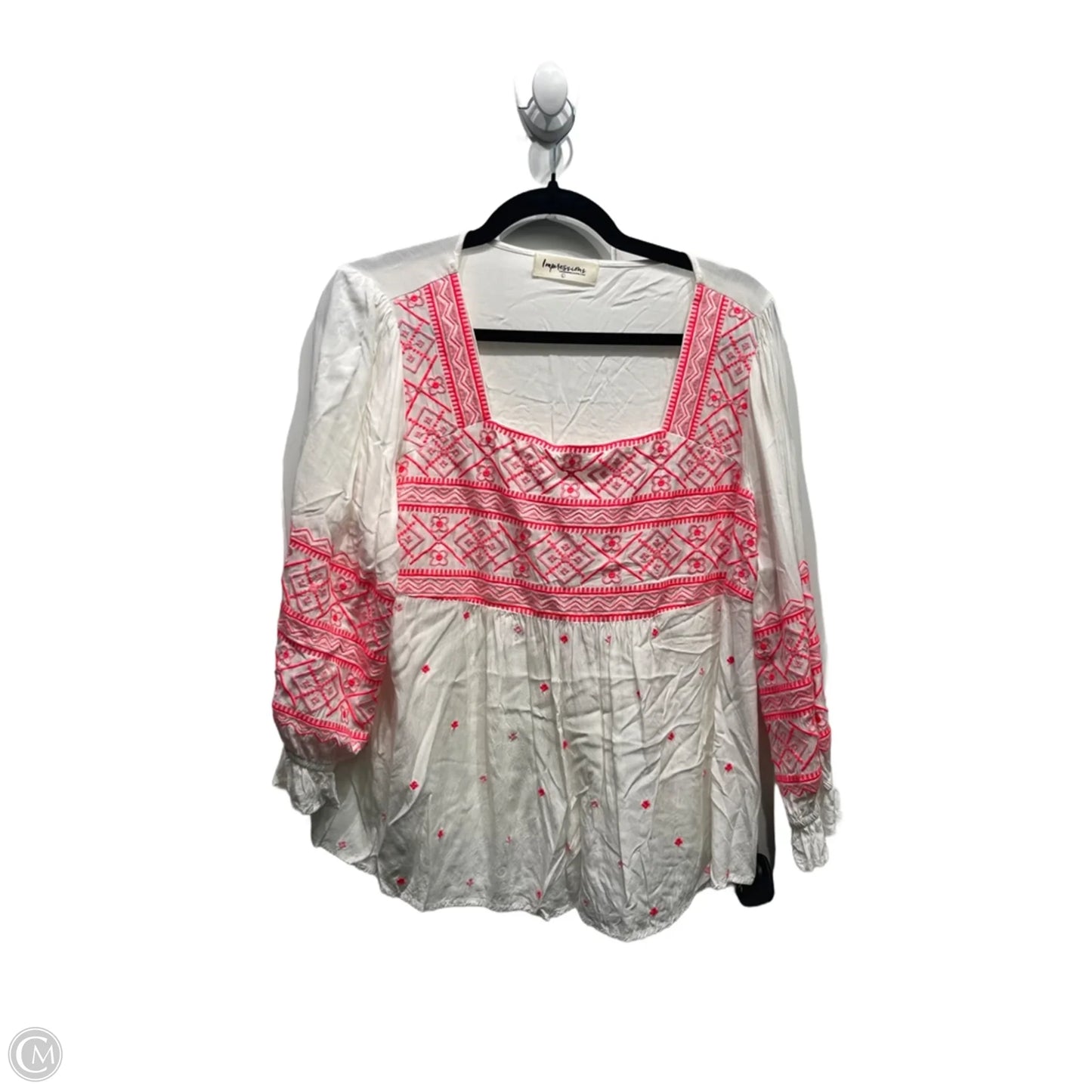 Top Long Sleeve By Impressions In Pink & White, Size: L
