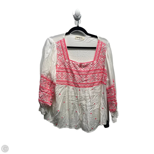 Top Long Sleeve By Impressions In Pink & White, Size: L