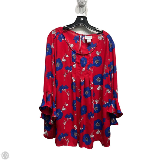 Top Long Sleeve By Liz Claiborne In Blue & Red, Size: 1x