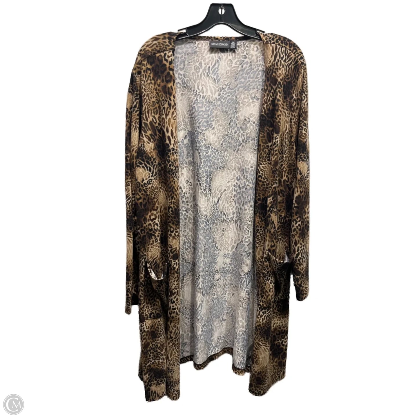 Sweater Cardigan By Nina Leonard In Animal Print, Size: 1x