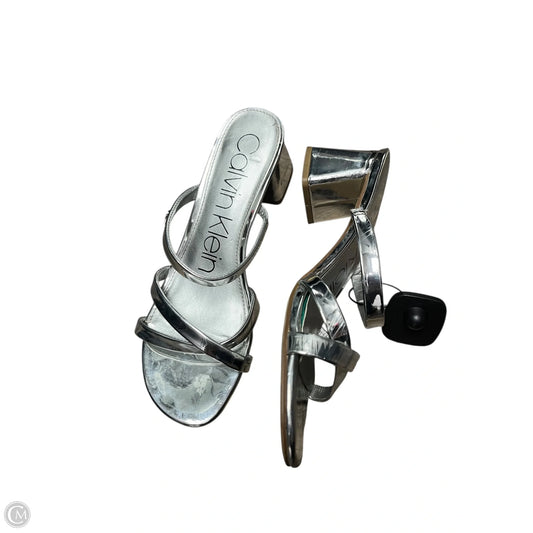 Sandals Heels Block By Calvin Klein In Silver, Size: 8.5