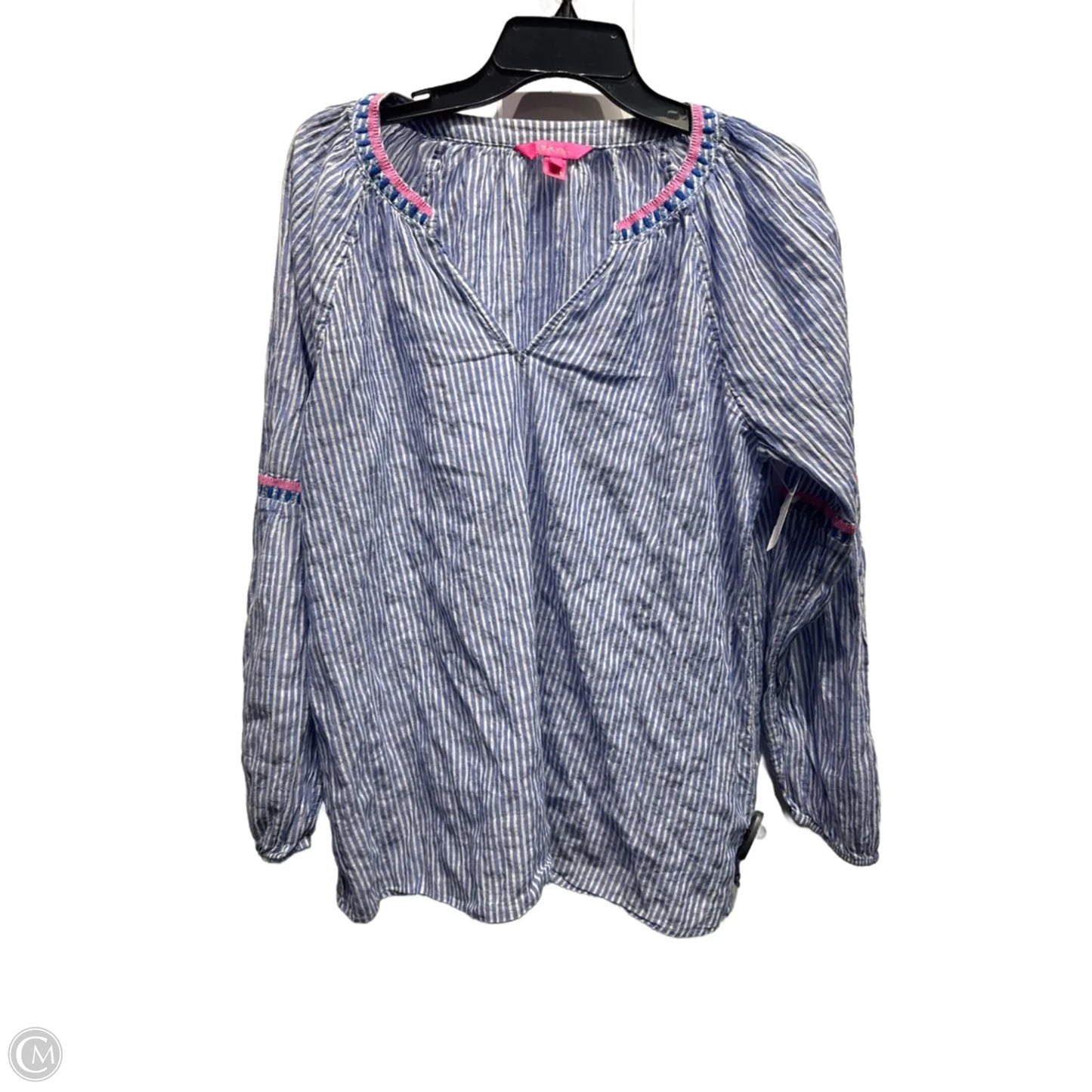 Top Long Sleeve Designer By Lilly Pulitzer In Blue & White, Size: L