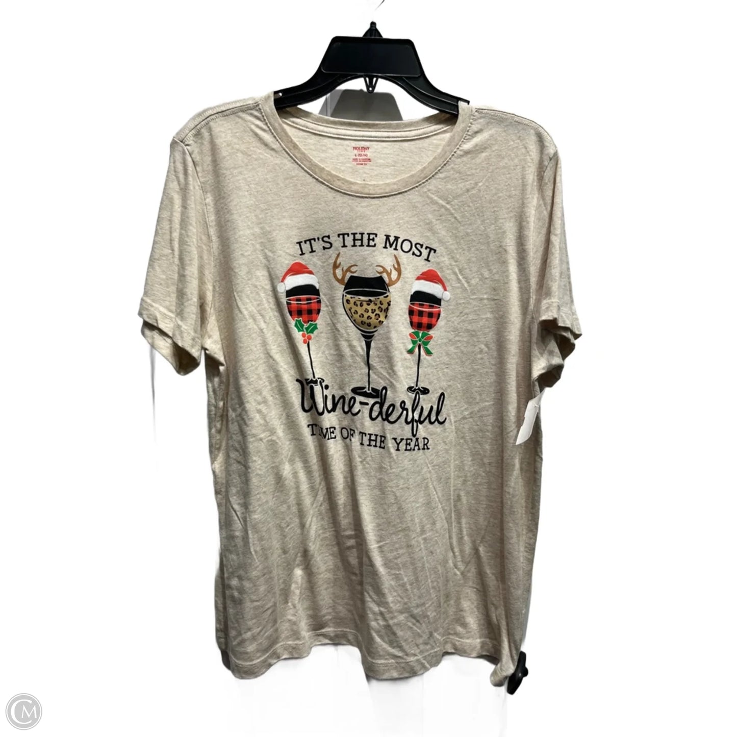 Top Short Sleeve By Holiday Time In Brown, Size: L