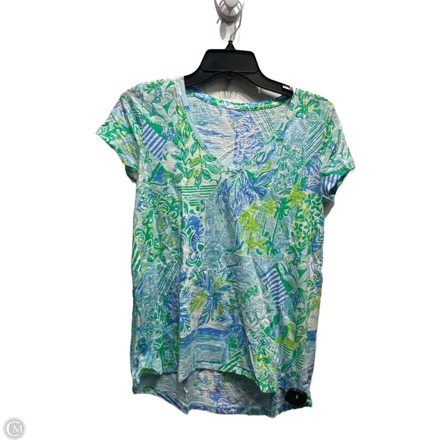 Top Short Sleeve Designer By Lilly Pulitzer In Blue & Green, Size: Xs