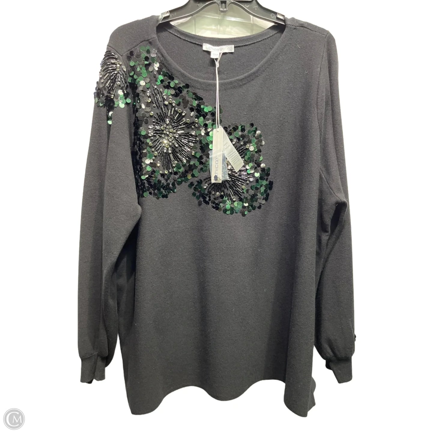 Sweater By Chicos In Black & Green, Size: 1x