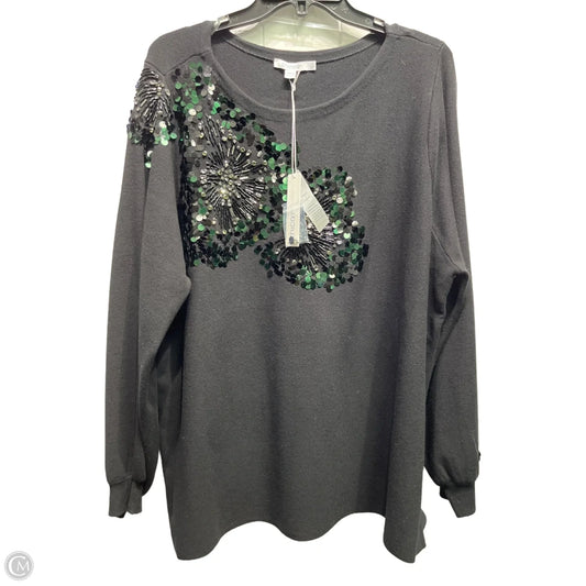 Sweater By Chicos In Black & Green, Size: 1x