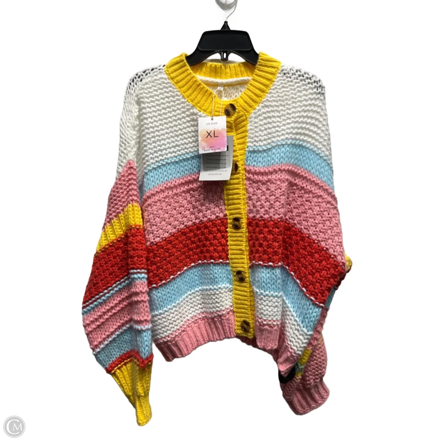 Sweater Cardigan By Clothes Mentor In Pink & White, Size: Xl