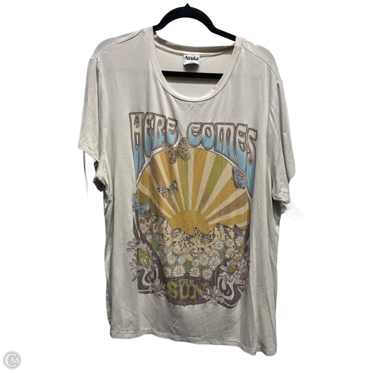 Top Short Sleeve By Arula In Tan, Size: 3x