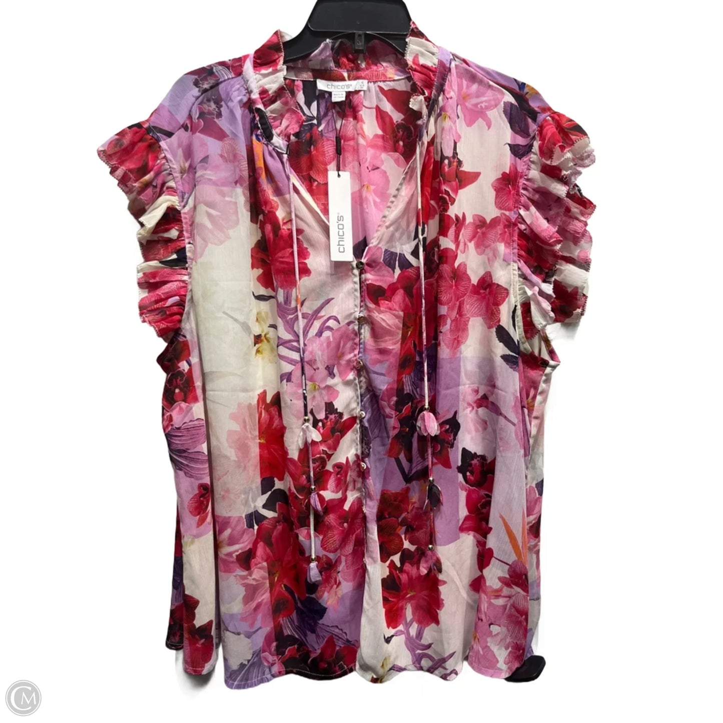 Blouse Short Sleeve By Chicos In Purple & Red, Size: 1x