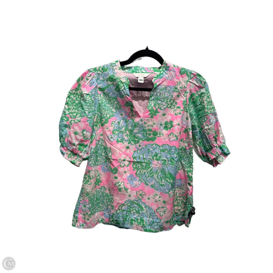 Top Short Sleeve Designer By Lilly Pulitzer In Green & Pink, Size: S