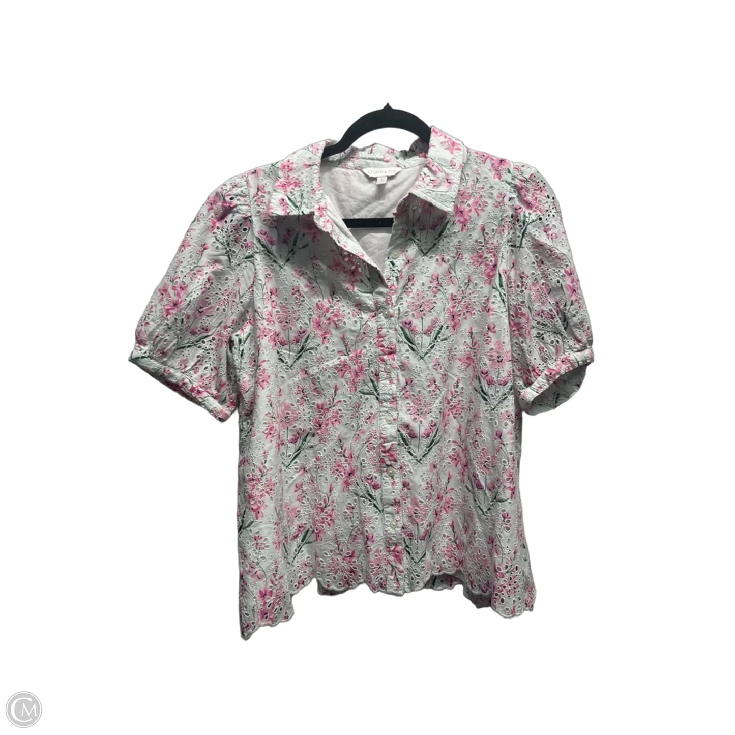 Top Short Sleeve By Crown And Ivy In Pink & White, Size: L