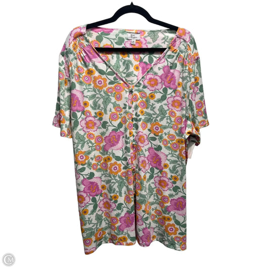 Top Short Sleeve Basic By Kim Rogers In Green & Pink, Size: 1x