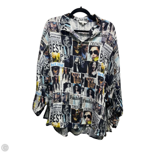 Top Long Sleeve By John Mark In Black & Blue, Size: M