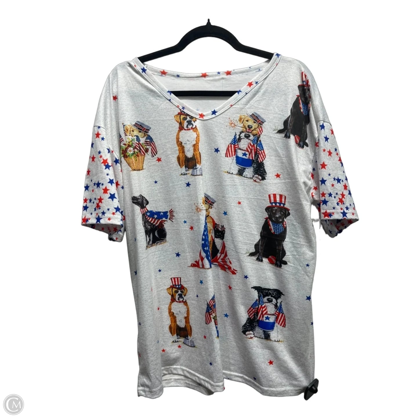 Top Short Sleeve Basic By Clothes Mentor In Blue & Red & White, Size: 2x
