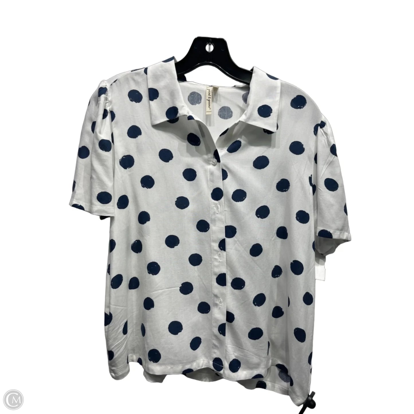 Top Short Sleeve By Grand And Greene In Blue & White, Size: S