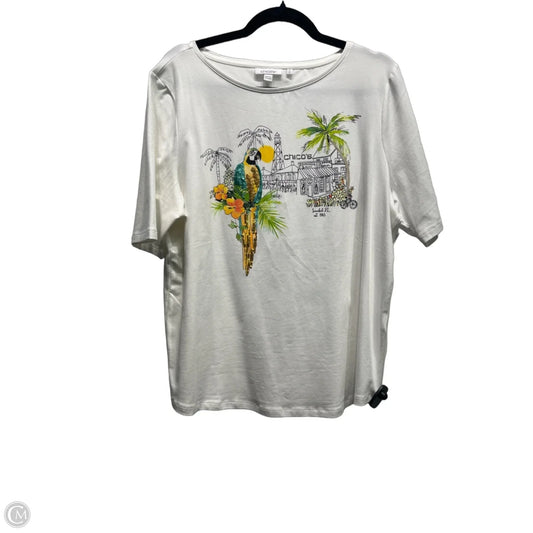 Top Short Sleeve By Chicos In Green & White, Size: Xl