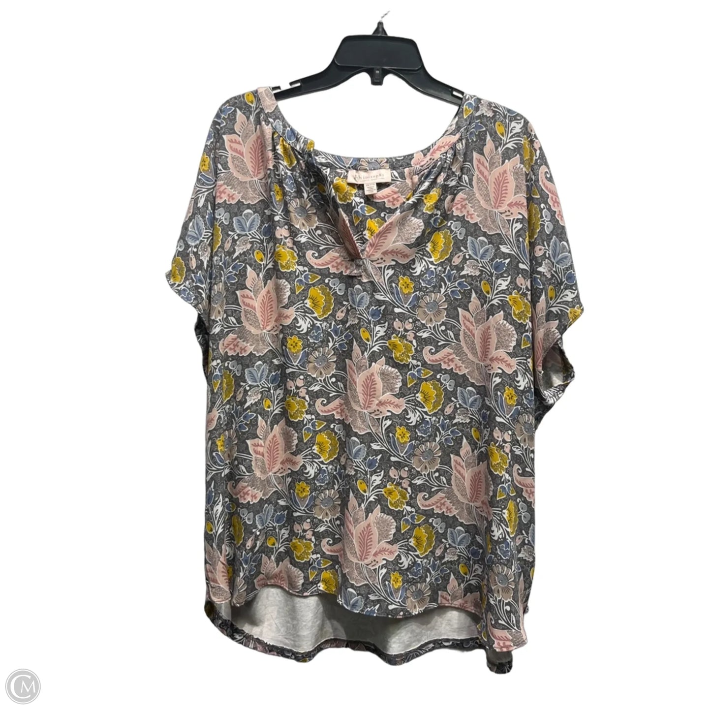 Top Short Sleeve By Philosophy In Grey & Pink, Size: 2x